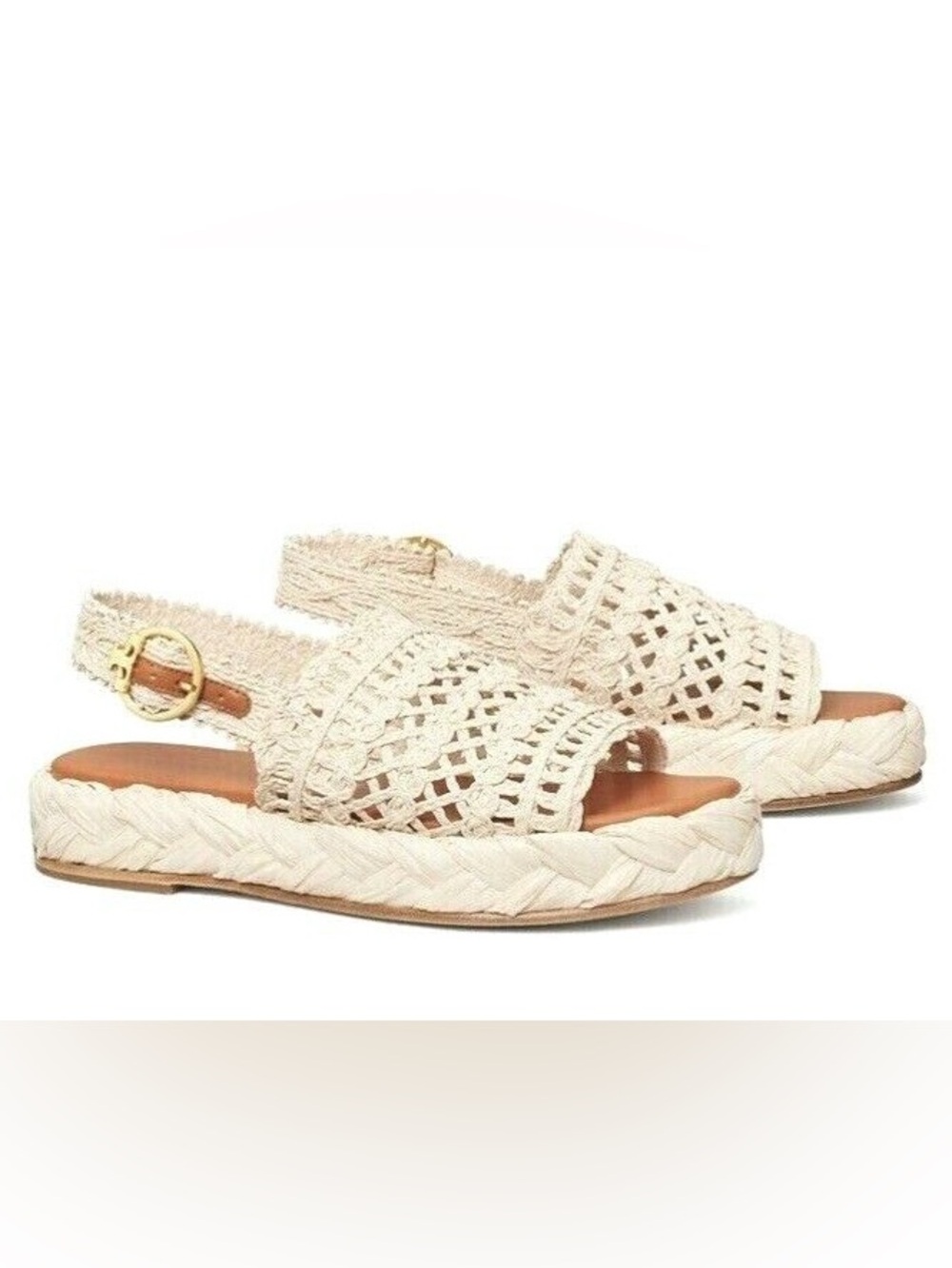 Tory Burch Ivory Raffia Platform Espadrille/Sandals Size 8.5 MSRP $348